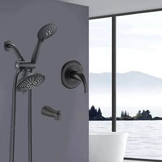 cadeninc Single Handle 5-Spray Round Shower Faucet with Tub Spout in Matte Black (Valve Included) Koo-LQW1-3747