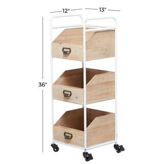 Litton Lane 36 in. Brown Wood Industrial Storage Cart 040883