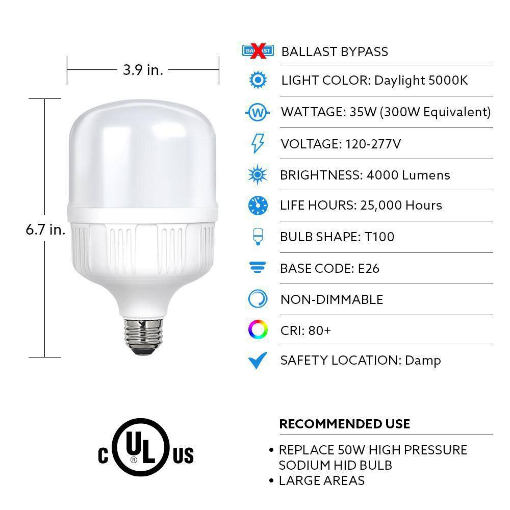 Feit Electric 300-Watt Equivalent Oversized High Lumen Daylight (5000K) HID Utility LED Light Bulb (1-Bulb) T10040005KLEDHDRP