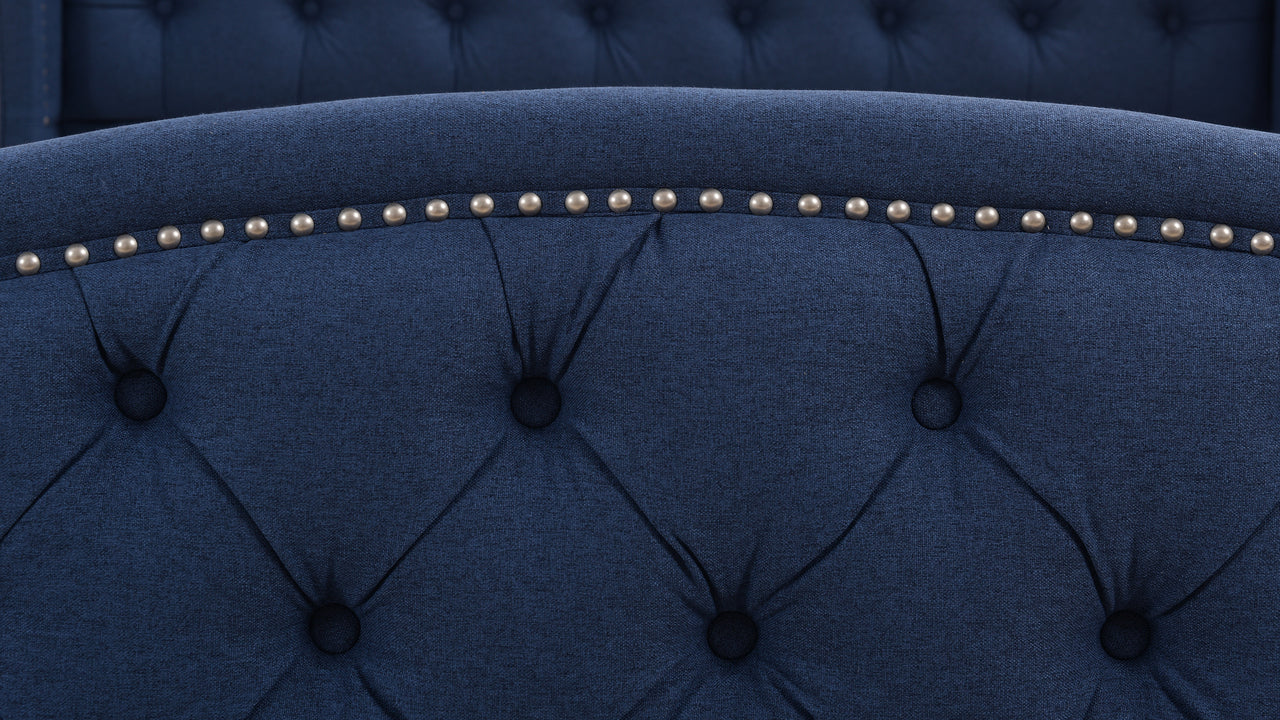 Marcella Tufted Wingback Queen Bed Dark Sapphire Blue