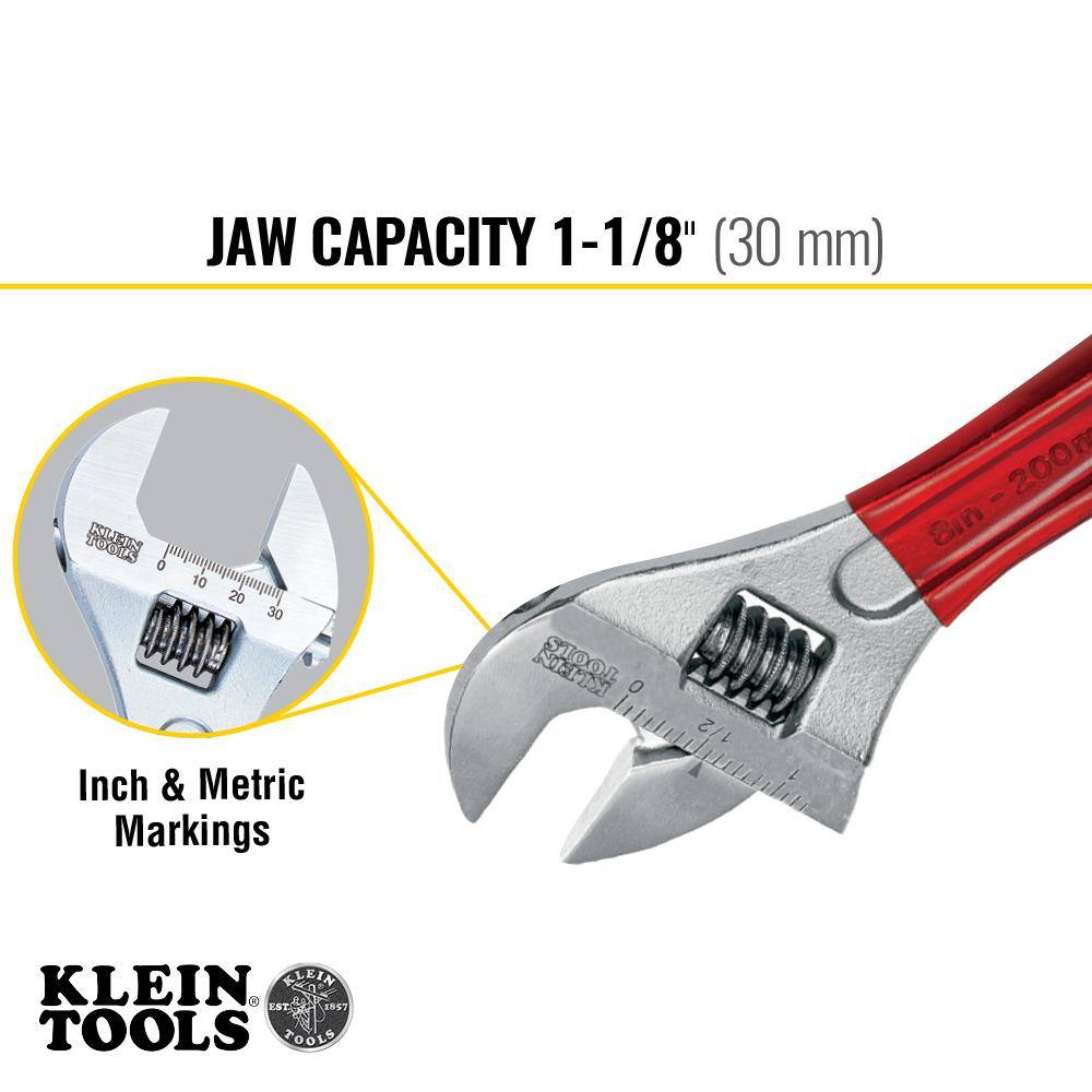 Klein Tools 1-18 in. Extra Capacity Adjustable Wrench with Plastic Dipped Handle D507-8