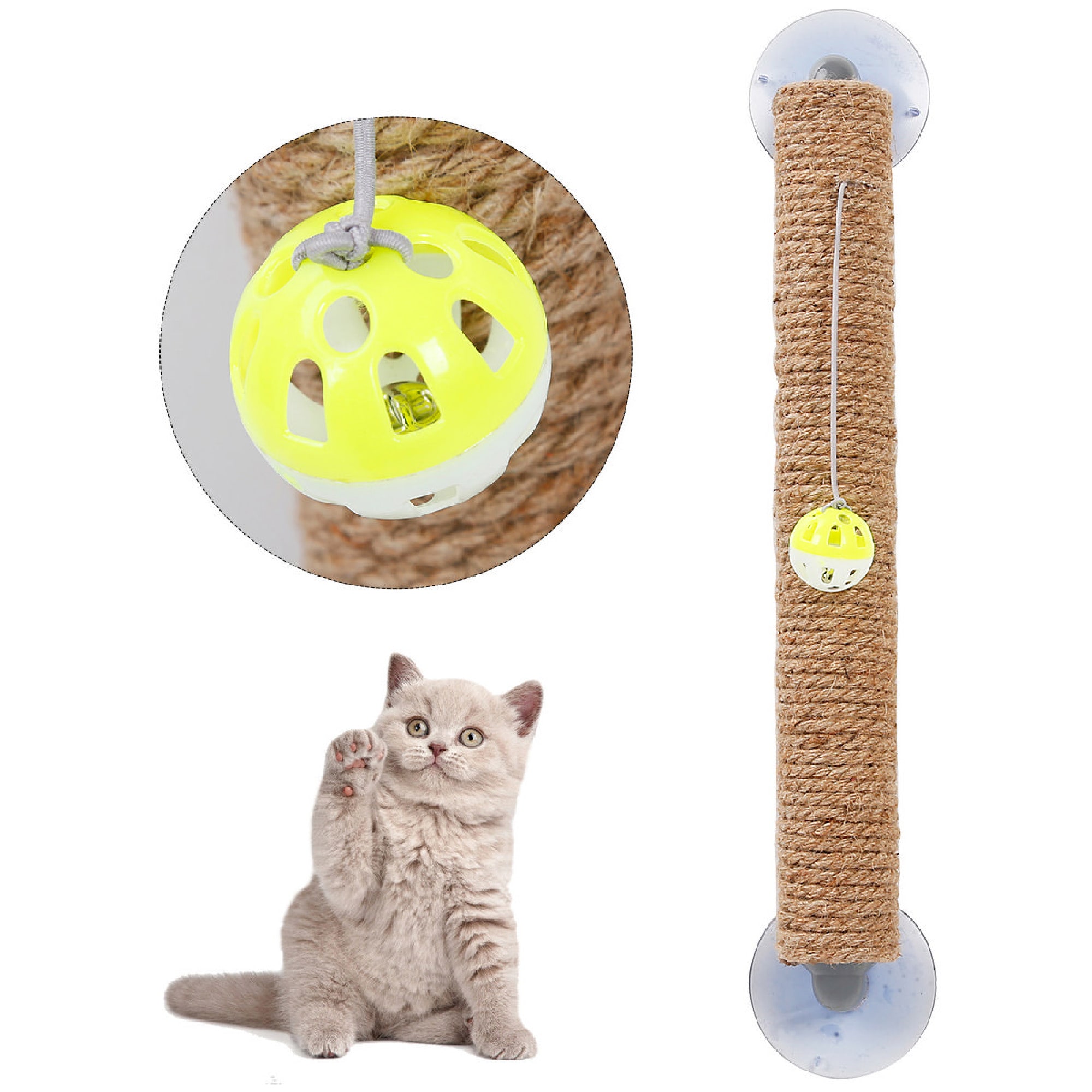 Pet Life Brown Stick N Claw Sisal Rope and Toy Suction Cup Stick Shaped Cat Scratcher