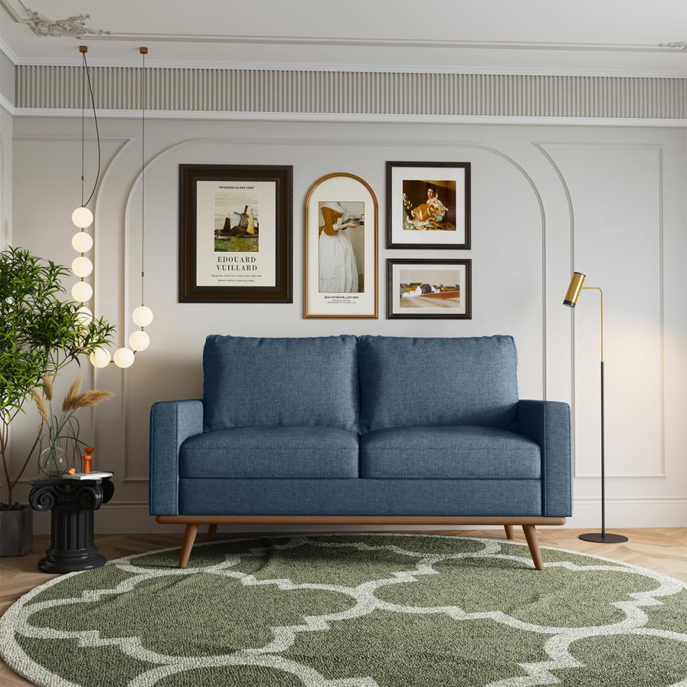 Modern Loveseat  Padded Linen Seat With Angled Legs  ampTrack Armrests   Modern   Loveseats   by Decor Love  Houzz