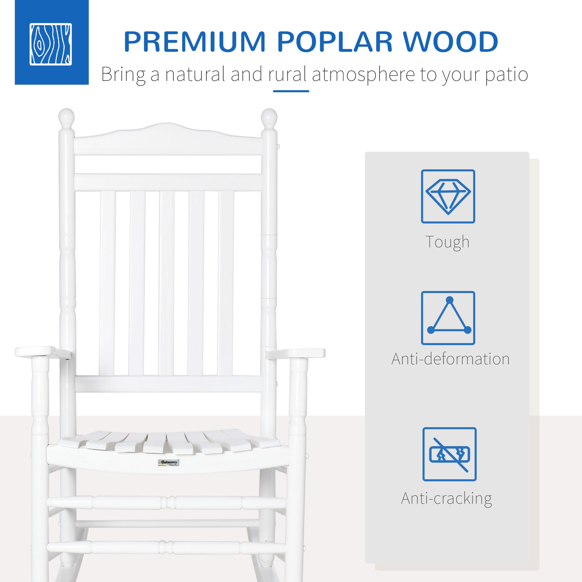 Outsunny Traditional Wooden High-Back Rocking Chair for Porch, Indoor/Outdoor, White