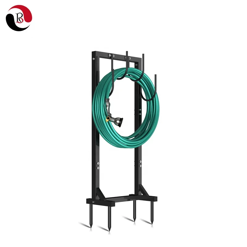 Factory Supply Black Outdoor Freestanding Heavy Duty Metal Garden Hose Holder with 4 Spikes