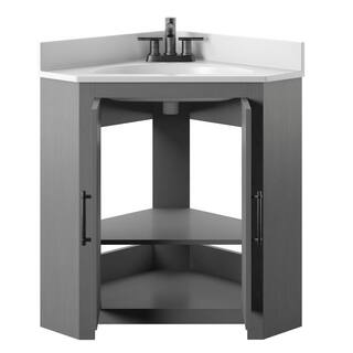 Twin Star Home 25 in. W x 25 in. D Corner Bathroom Vanity in Antique Gray with White Top and White Basin 25BV35043-PG22