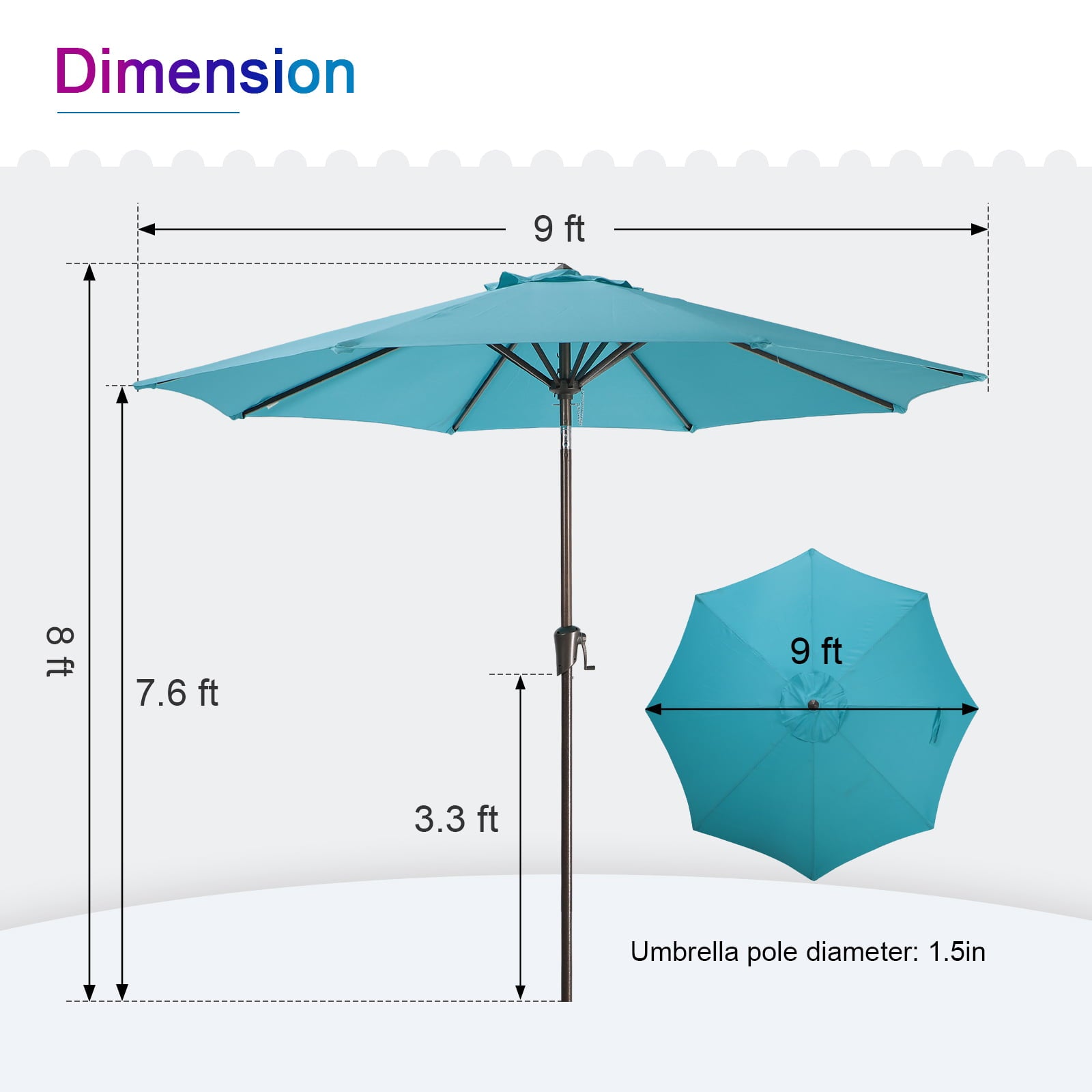 COBANA 9ft Patio Umbrella, Outdoor Table Market Umbrella with Push Button Tilt and Crank, Blue