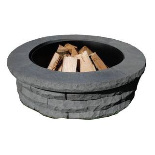 Nantucket Pavers Ledgestone 47 in. x 14 in. Round Concrete Wood Fuel Fire Pit Ring Kit Gray 72001