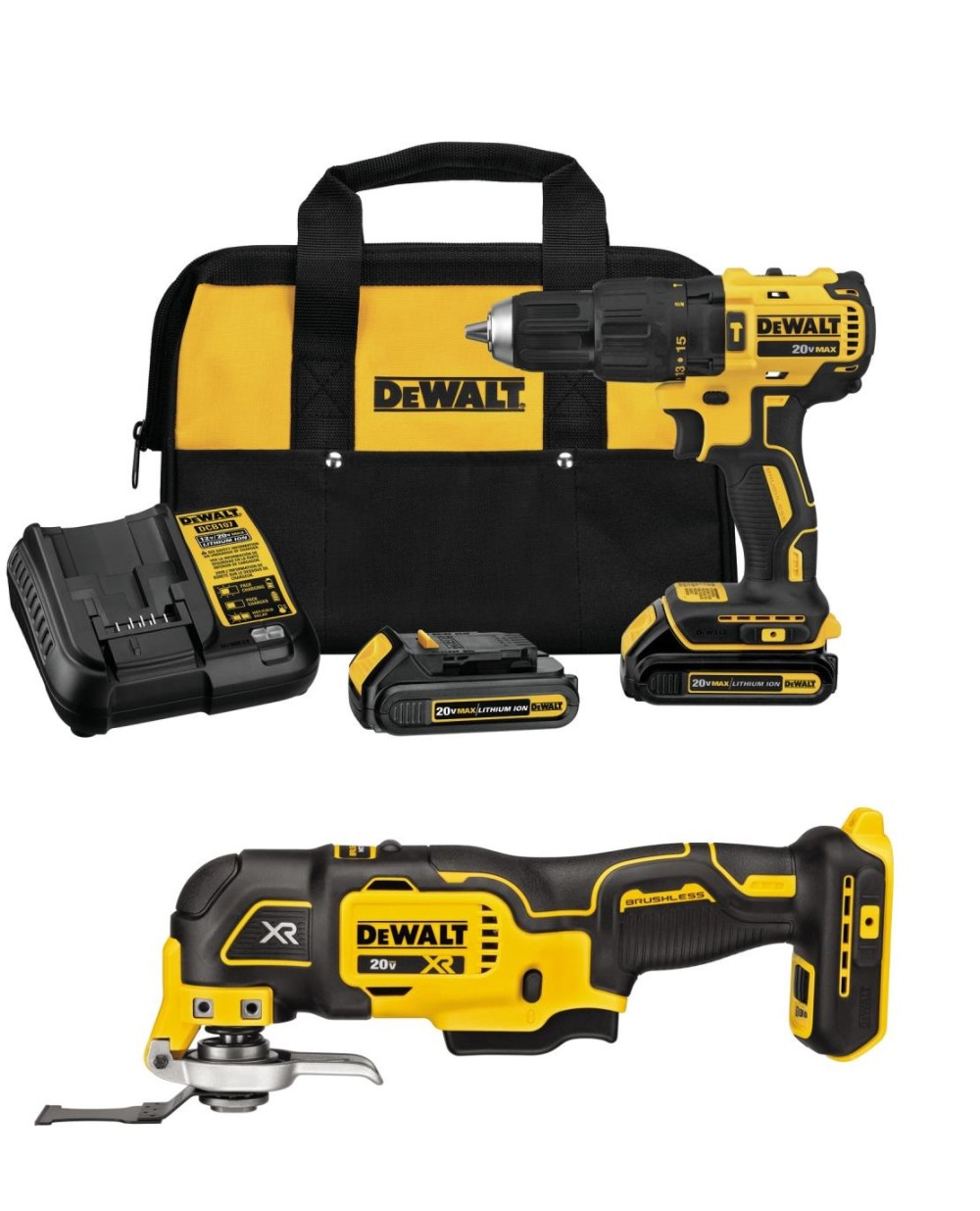 DEWALT 20V Max 1/2 Hammer Drill and Oscillating Multi Tool Kit Bundle