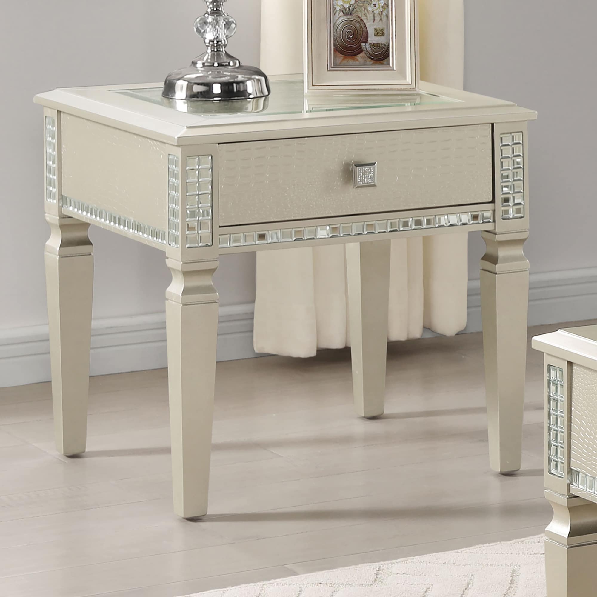 Furniture of America Jaegersmorr Silver 24-inch 1-drawer Side Table