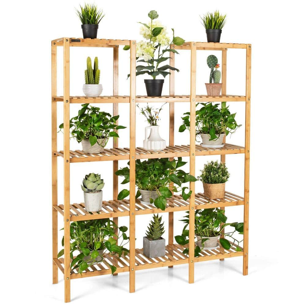 ANGELES HOME 56 in. Tall IndoorOutdoor Nature Wood Plant Stand (5-tiered) CK10-HZ012