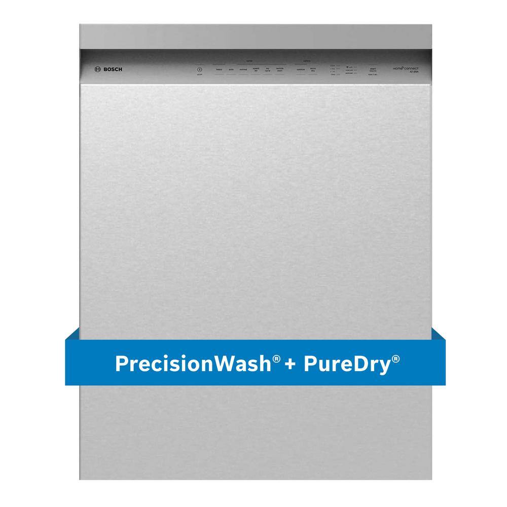 Bosch 100 Series Plus 24 in. Stainless Steel Front Control Tall Tub Dishwasher with Hybrid Stainless Steel Tub SHE4AEM5N