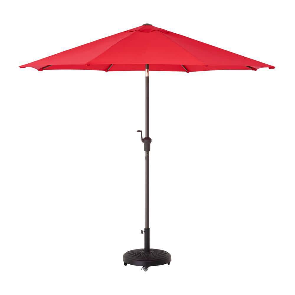 Hampton Bay 9 ft Aluminum Market Crank and Tilt Patio Umbrella in Ruby