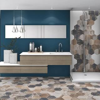 Merola Tile Gaugin Hex Catan Shadow 8-58 in. x 9-78 in. Porcelain Floor and Wall Tile (11.56 sq. ft.  case) FCD10GCX