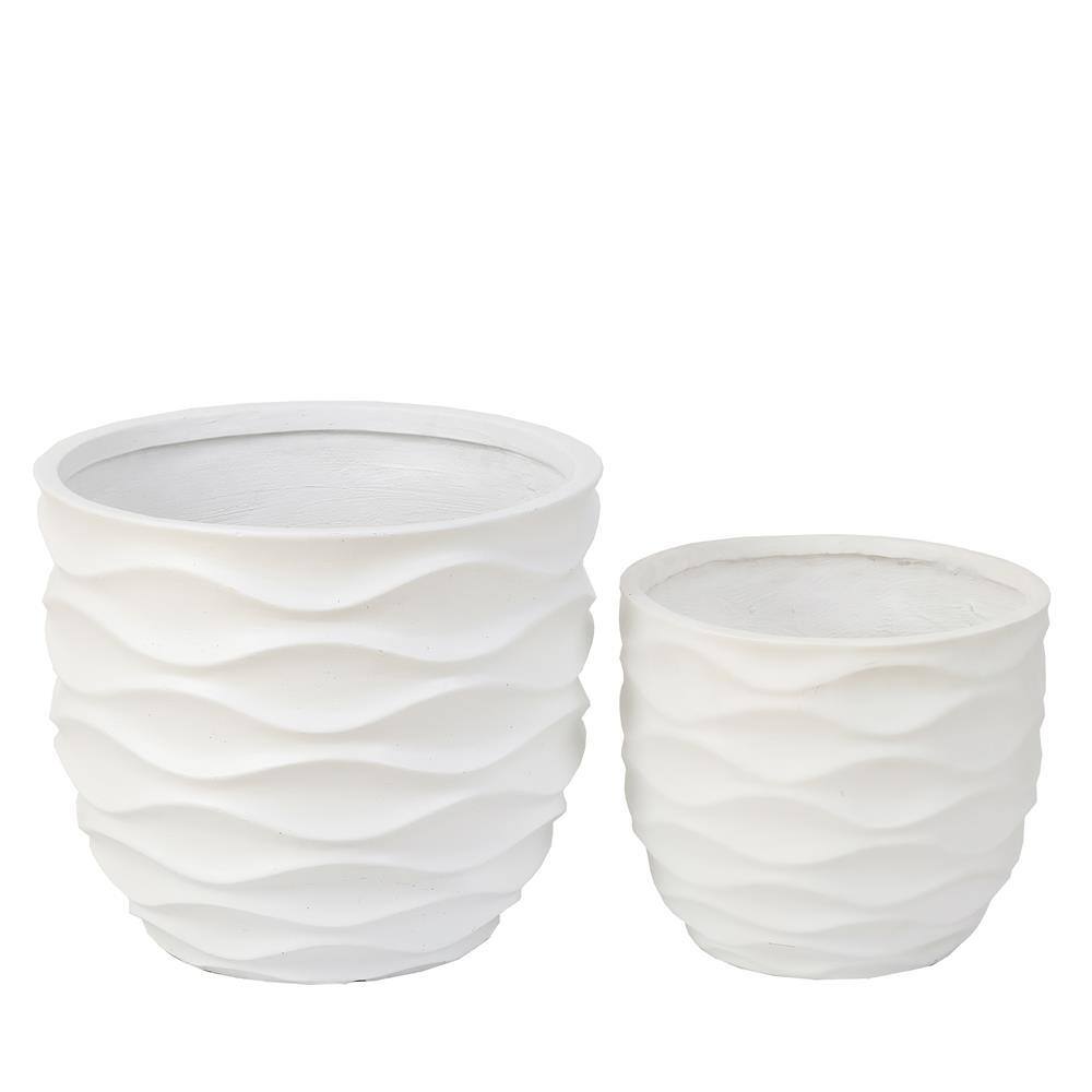 LuxenHome Waves Design MgO White Composite Decorative Pots (2-Pack) WHPL872