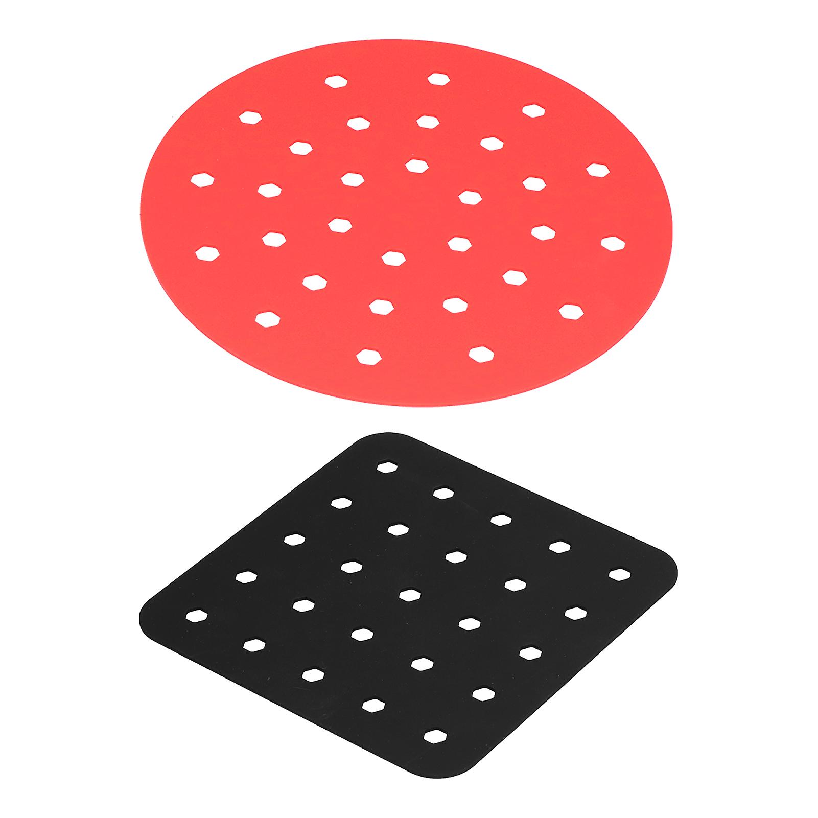 Reusable Fryer Liner Nonstick Silicone Fryer Basket Mat Steaming Pad Kitchen Accessoriesblack Square + Red Round