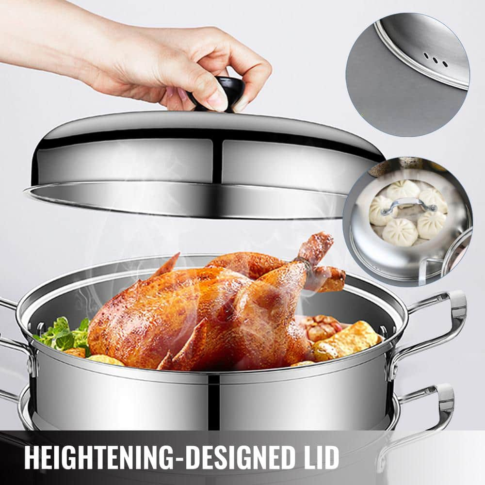 VEVOR Stainless Steel Dumpling Steamer 5-Titer Electric Grill Stove Dia-11.8 in. for Cook Soup, Noodles, Fishes Work with Gas ZL5CBXGZL30CM0001V0