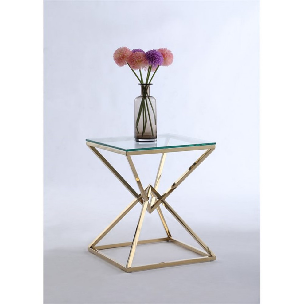 Home Square 19.69 quotGlass Lamp Table in Clear  ampGold Plated   Set of 2   Contemporary   Side Tables And End Tables   by Homesquare  Houzz