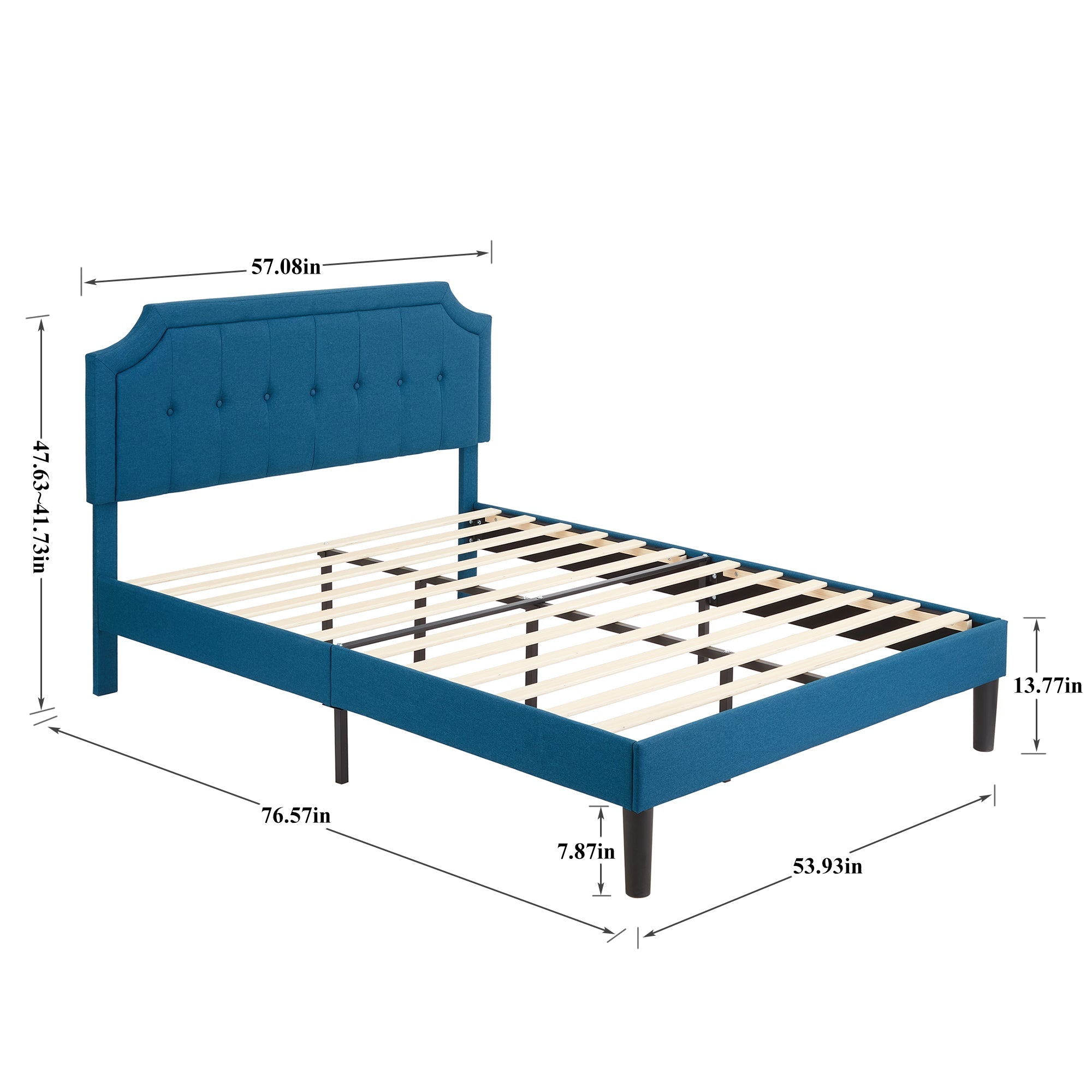 VECELO Upholstered Platform Bed with Height Adjustable Tufted Button Headboard/Mattress Foundation, Blue