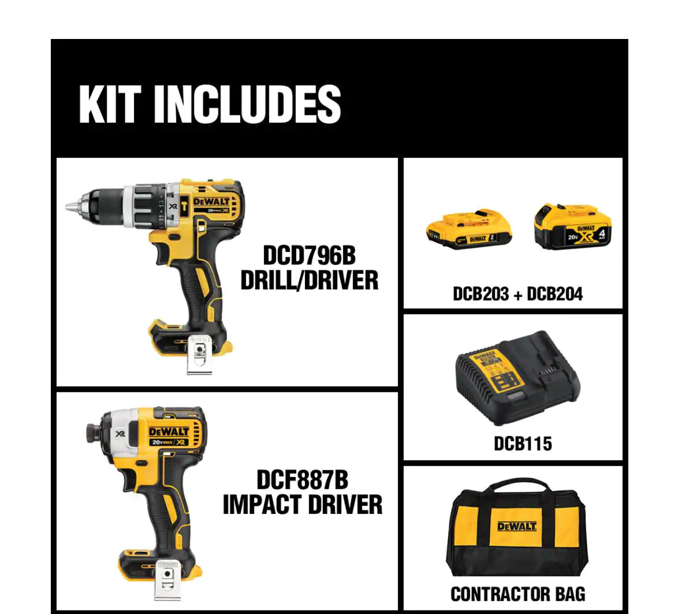 DEWALT DCK287D1M1 20-Volt MAX XR Cordless Brushless Hammer Drill/Impact Combo Kit (2-Tool) with (1) 4.0Ah Battery and (1) 2.0Ah Battery