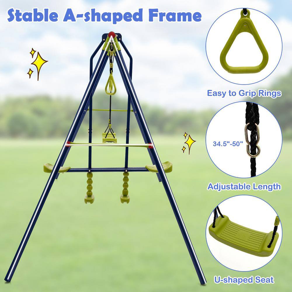 Gymax 440 lbs. Swing Set 3-in-1 Kids Swing Stand with Swing Gym Rings Glider for Backyard GYM10811