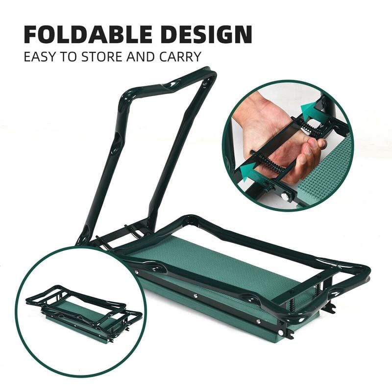 Folding Gardening Seat and Kneeler Bench, Portable Garden Stool with Tool Pouches & Soft Eva Pad Seat