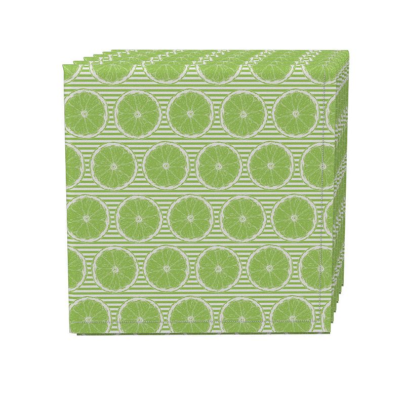 Napkin Set of 4， 100% Cotton， 20x20， Limes and Green Stripes