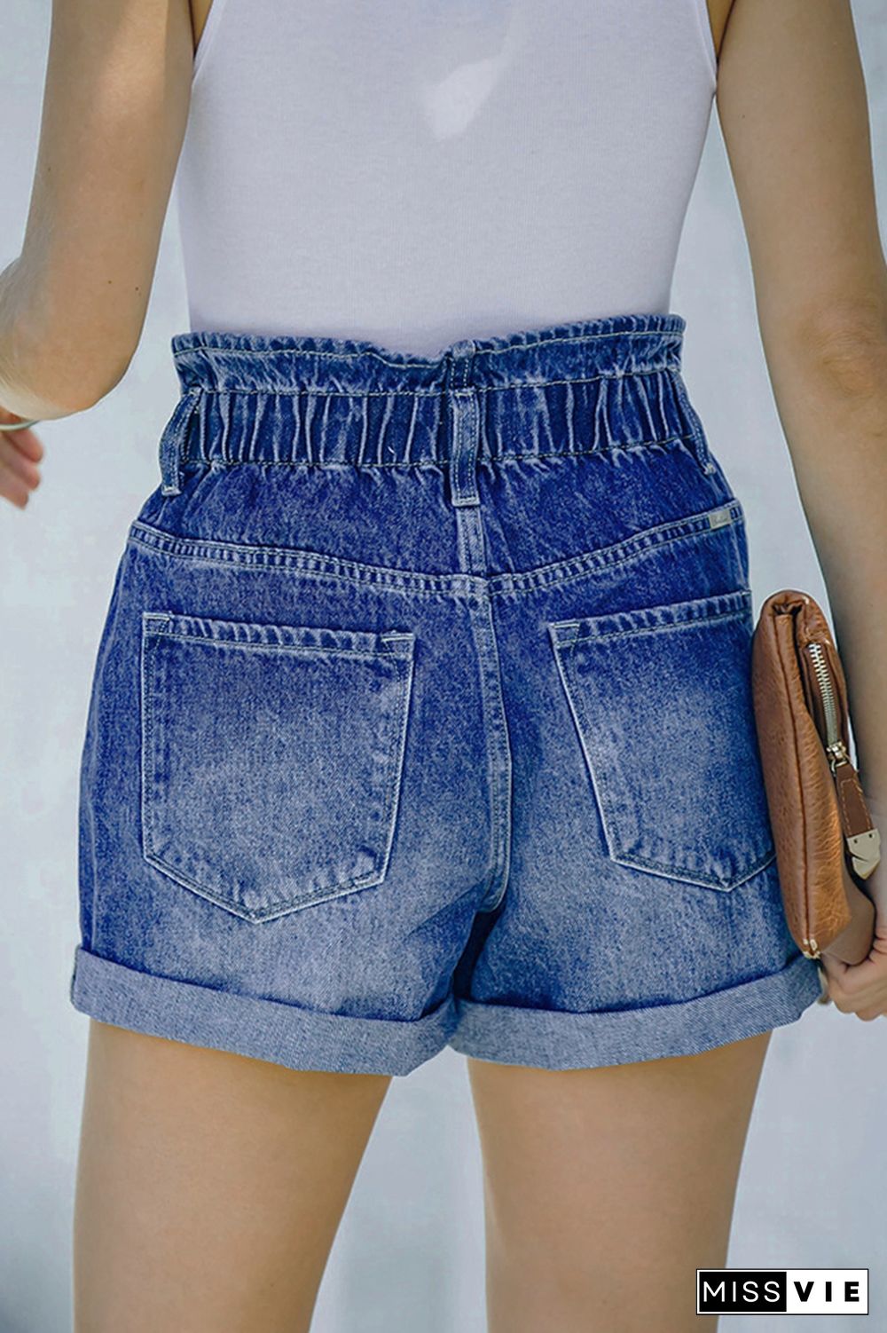 Elastic Waist Washed Denim Shorts Wholesale