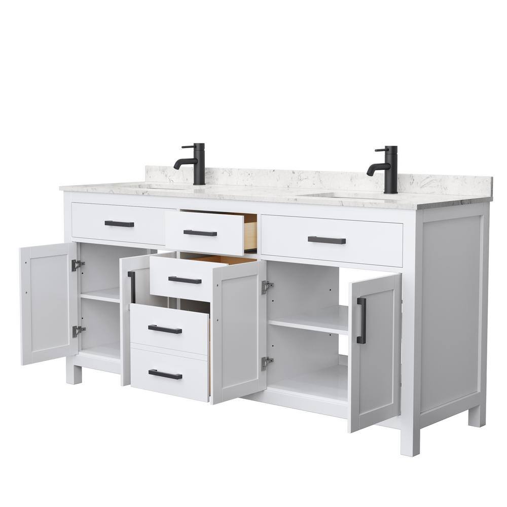 Wyndham Collection Beckett 72 in. W x 22 in. D x 35 in. H Double Sink Bath Vanity in White with Carrara Cultured Marble Top WCG242472DWBCCUNSMXX