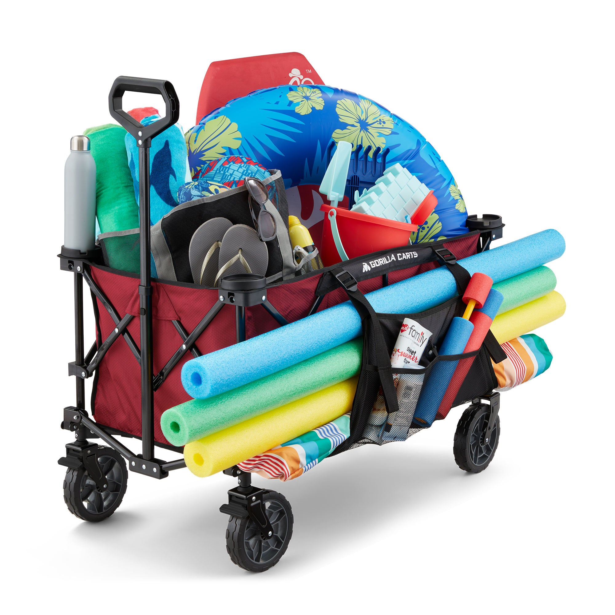 Gorilla Carts 7 Cubic Feet Foldable Utility Beach Wagon w/ Oversized Bed, Red