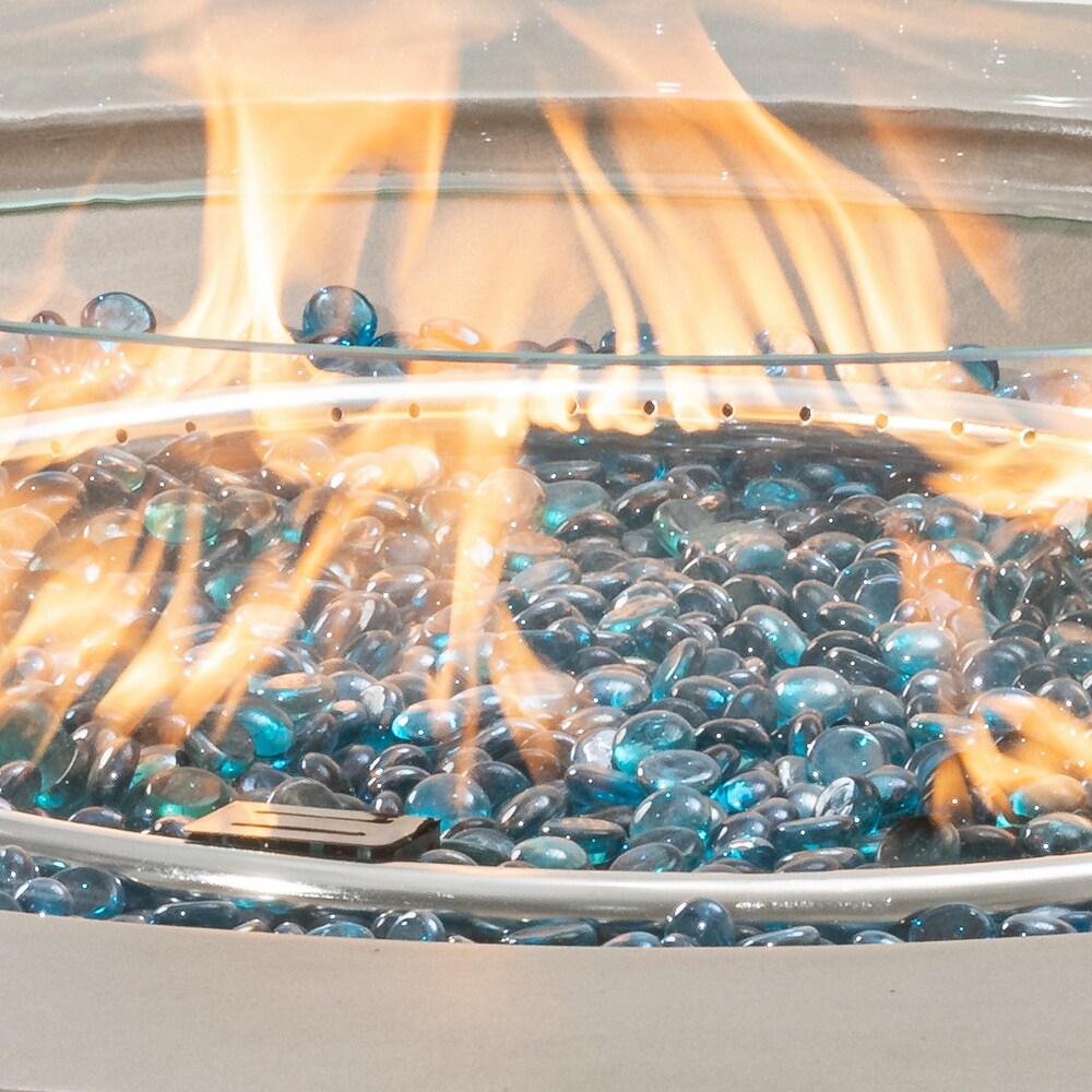 COSIEST Outdoor Round Propane Fire Pit w Wind Guard and Fire Glass