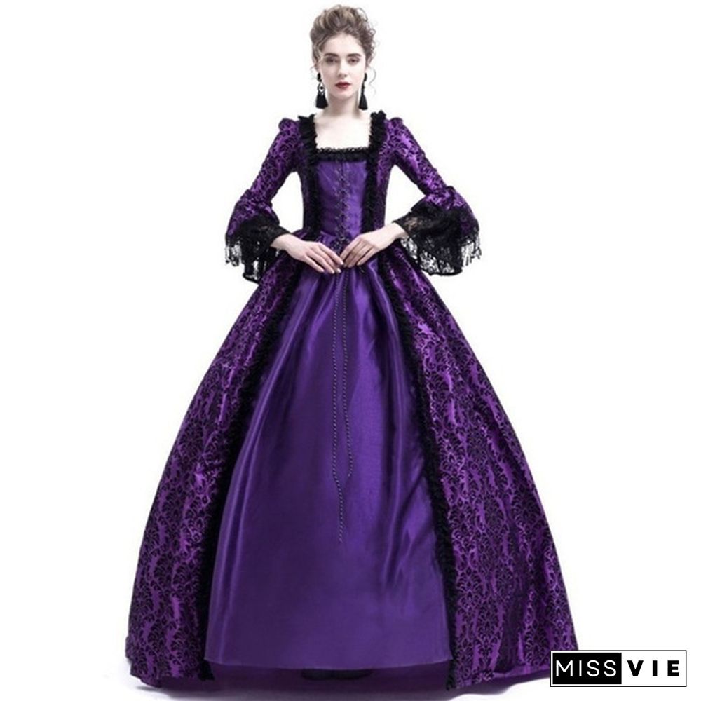 Vintage Medieval Palace Women Evening Party Dress Fancy Renaissance Pleuche Dress Retro Velvet Tailed Dress Party Costume