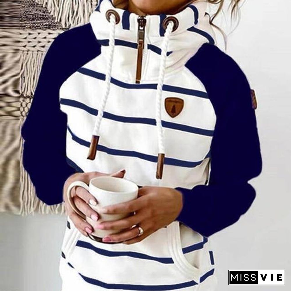 new women hoodie Stripe hoodies women Sweatshirt Long Sleeve clothes Pocket Zipper Hoodies Tops Female spring thick outwear