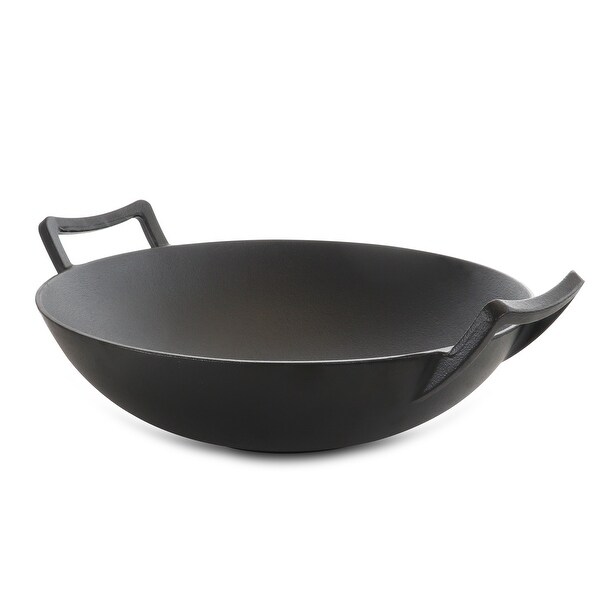 14 Inch Cast Iron Wok with Wood Lid