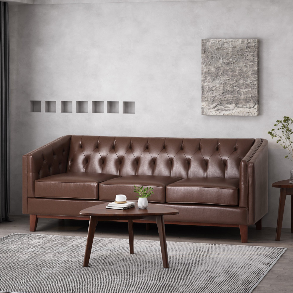 Elegant Sofa  Elegant Design With Button Tufted PU Leather Back   Contemporary   Sofas   by Decorn  Houzz