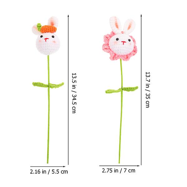 2pcs Knitted Artificial Bunny Doll Fake Crochet Hand Woven Flower With Stem