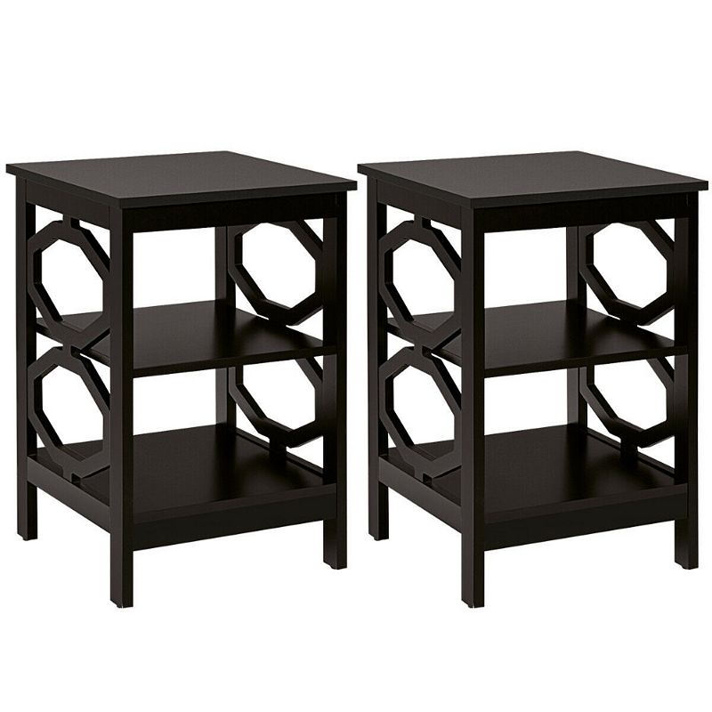 2 Pieces 3-tier Nightstand Sofa Side End Accent Table Storage Display Shelf