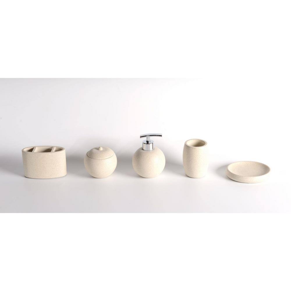 Aoibox 5-Piece Bath Accessory Set Concrete Terrazzo Bathroom Accessory Combo in Sandstone White SNMX4743