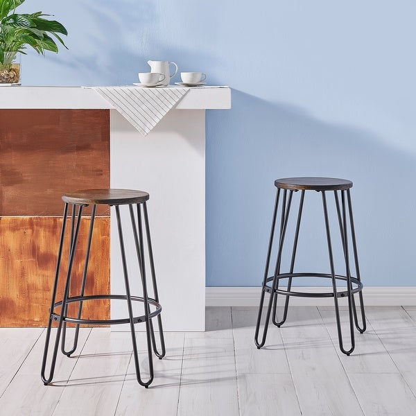 Joe KD Backless Stool Wood Seat， (Set of 2)