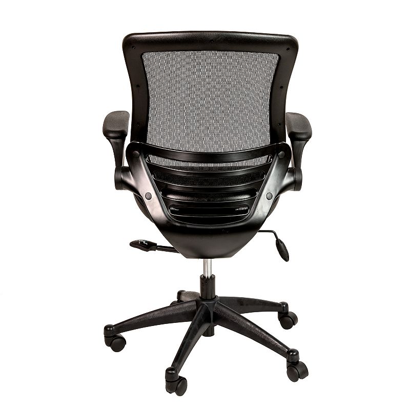 Emma and Oliver Mid-Back Black Mesh Executive Swivel Flip-Up Arm Office Chair Gold Frame