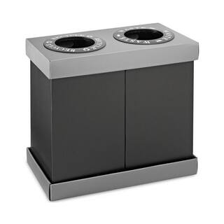 Alpine Industries 28 Gal. Black Plastic 2-Compartment Indoor Trash Can Recycling Bin (2-Pack) 471-02-BLK-2PK