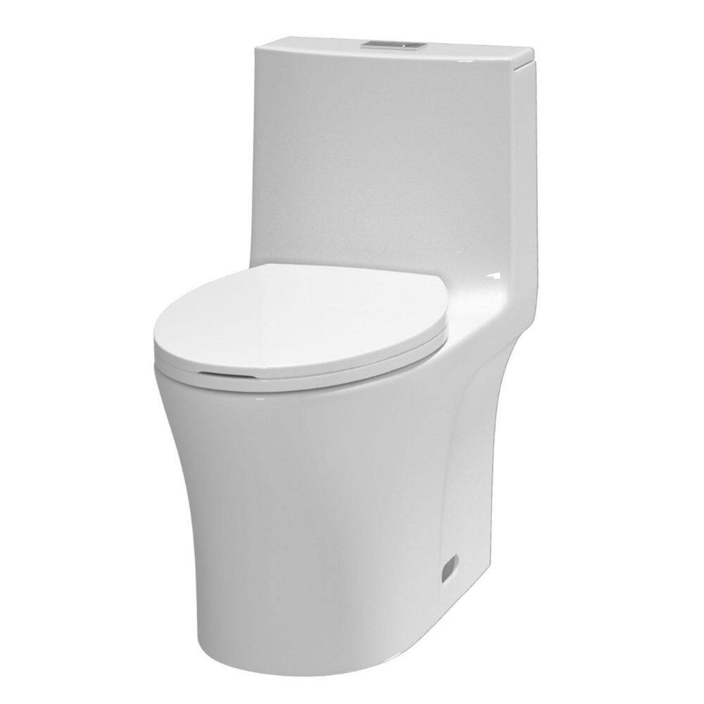 BTCSTAR Rough in 12 in. 1-piece 1.6 GPF Dual Flush Elongated High Efficiency Toilet in Glossy White Slow Closed Seat Included BTCMTL0912WH