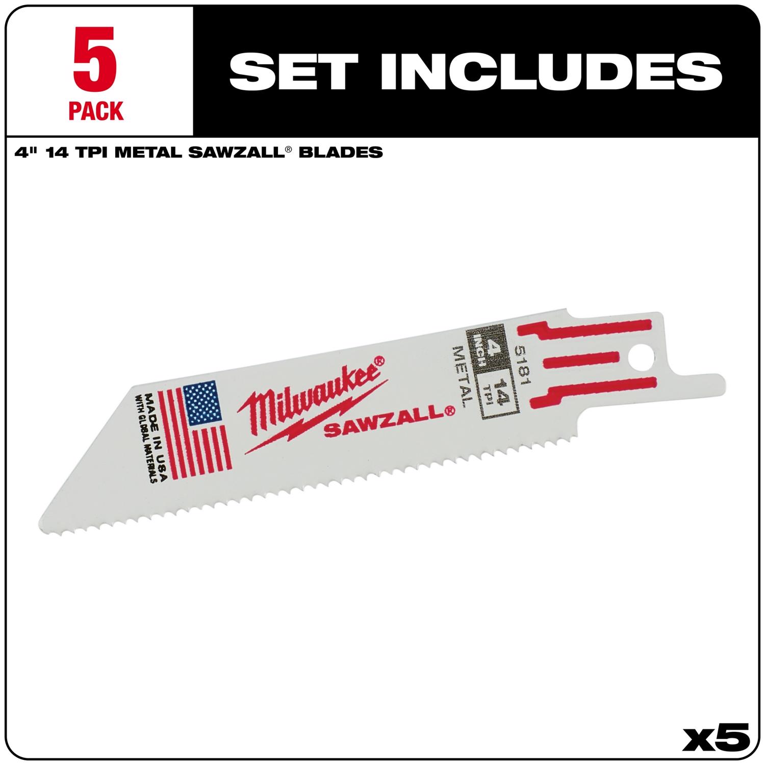 MW SAWZALL 4 in. Bi-Metal Double Duty Upgrade Reciprocating Saw Blade 14 TPI 5 pk