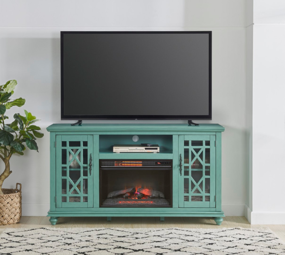 Elegant 2 Door TV Stand With Fireplace   Traditional   Entertainment Centers And Tv Stands   by Martin Svensson Home  Houzz