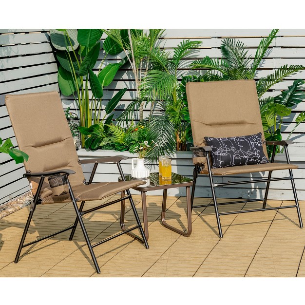 Costway Patio Padded Folding Portable Chair Camping Dining Outdoor Beach Chair Grey brown