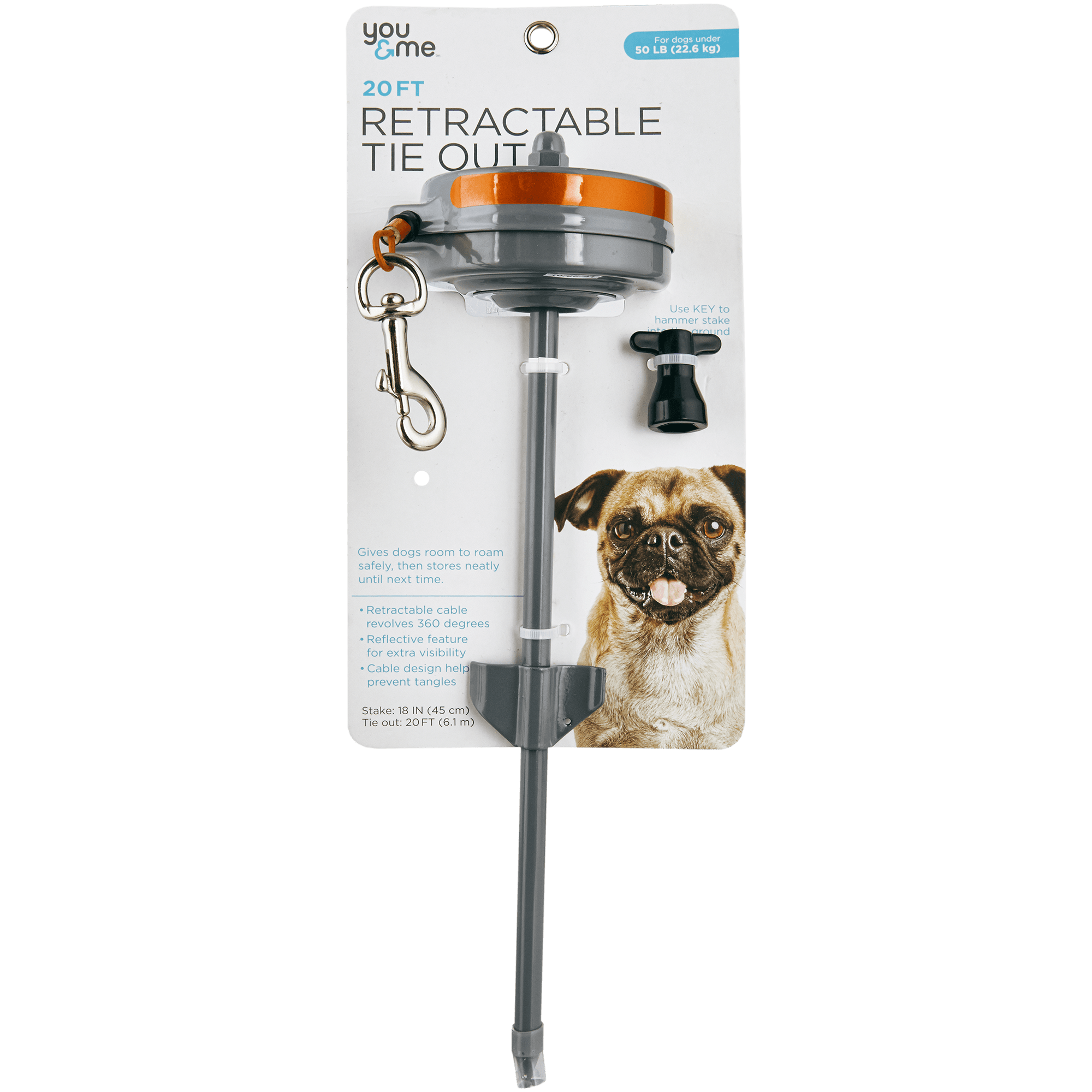 You  Me Medium Retractable Tie Out， 20 L， For Dogs up to 50 LBS