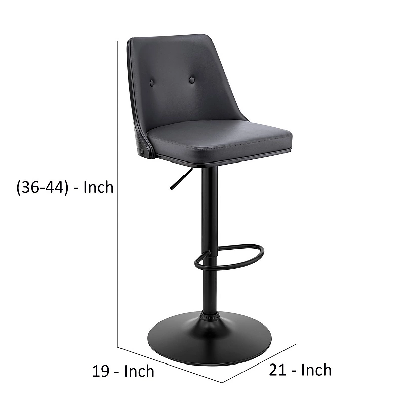 Adjustable Barstool with Faux Leather and Wooden Backing， Black