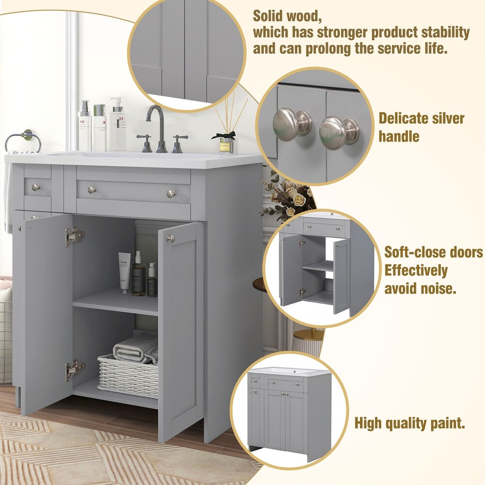 Resin Bathroom Vanity Cabinet with Combined Integrated Sink  Freestanding Storage Floor standing Waterproof Side Cabinet