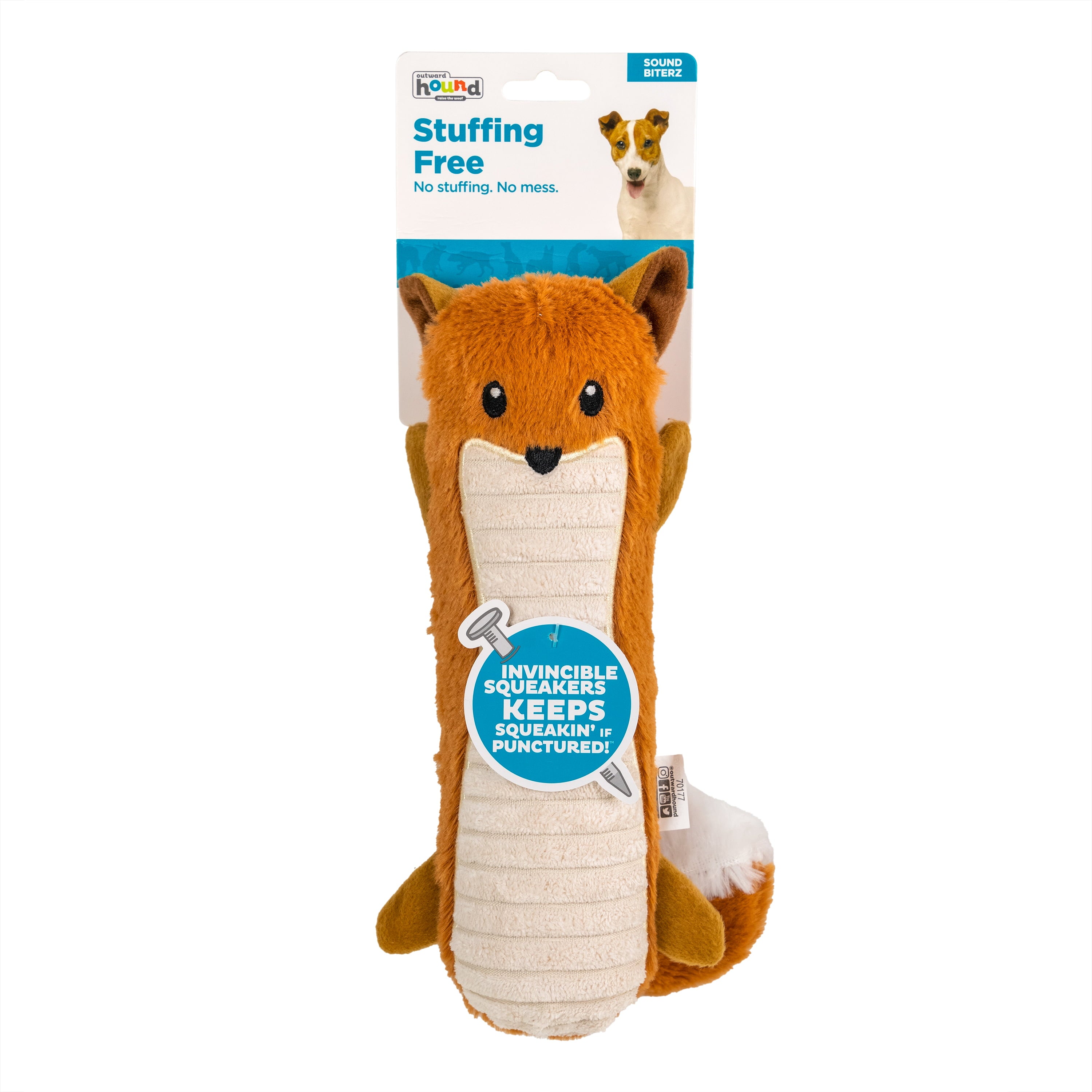 Petstages Stuffing-Free Big Squeak Fox Plush Dog Toy， Medium