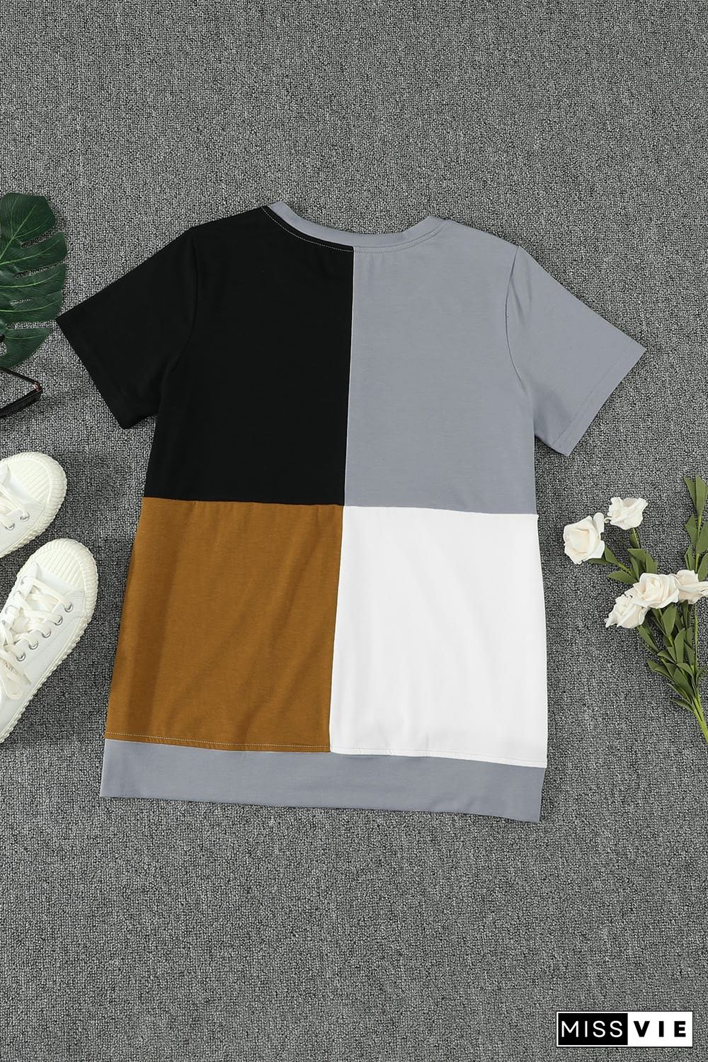 Brown Colorblock T-shirt with Slits